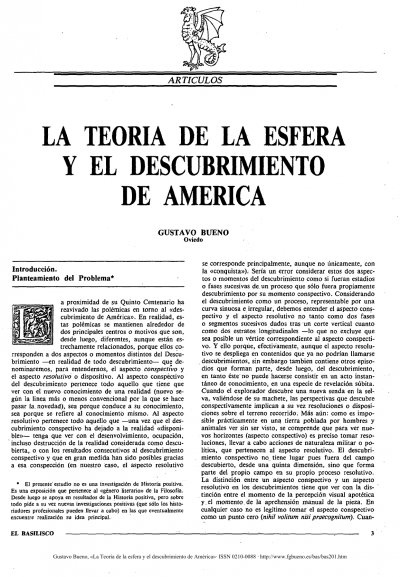 Gustavo Bueno, La teoría de la esfera y el Descubrimiento de América