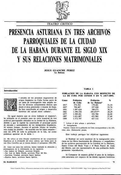 Jesús Guanche Pérez, Presencia asturiana en tres archivos parroquiales de La Habana