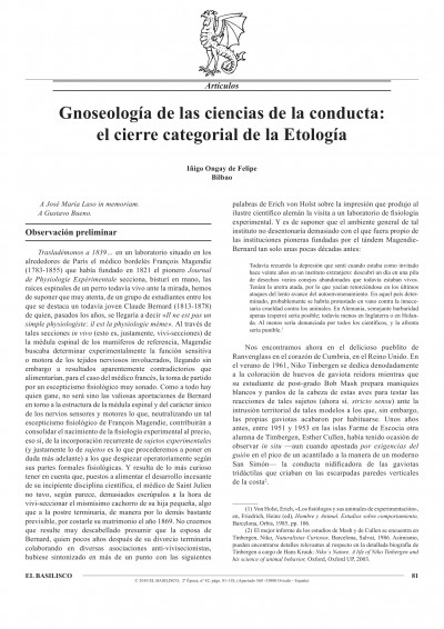 Íñigo Ongay de Felipe, Gnoseología de las ciencias de la conducta: el cierre categorial de la Etología
