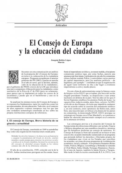 Joaquín Robles López, El Consejo de Europa y la educación del ciudadano