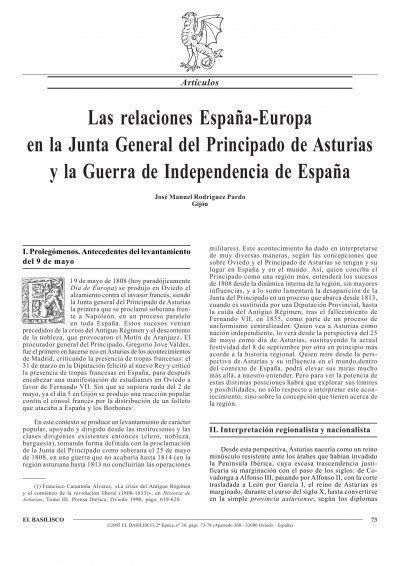 José Manuel Rodríguez Pardo, Las relaciones España-Europa en la Junta General del Principado de Asturias y la Guerra de Independencia de España