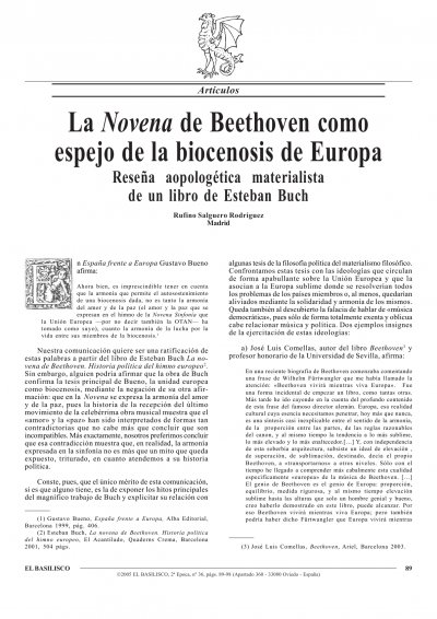 Rufino Salguero Rodríguez, La Novena de Beethoven como espejo de la biocenosis de Europa