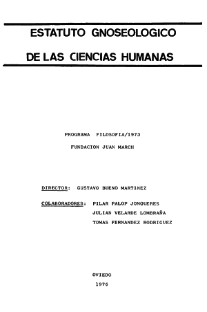 portada mecanográfica del Estatuto Gnoseológico, Oviedo 1976