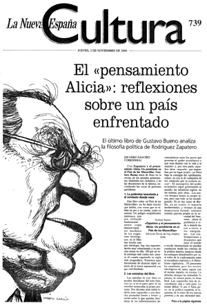 Gustavo Bueno, caricatura de Pablo García en La Nueva España, Suplemento Cultura nº 739